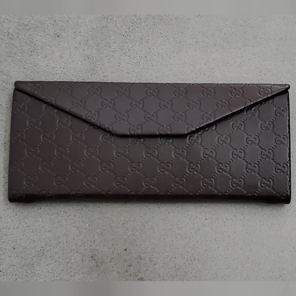 Gucci Dark Brown Embossed Leather Sunglasses Case